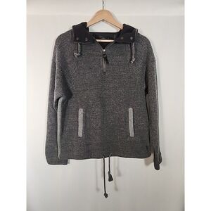 prAna Hartlie Pullover Wool Knit Hoodie Sweatshirt Cowl Hood Grey Women Size S